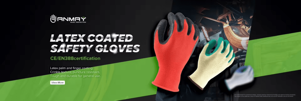Latex-coated safety gloves for industrial use, with CE/EN388 certification